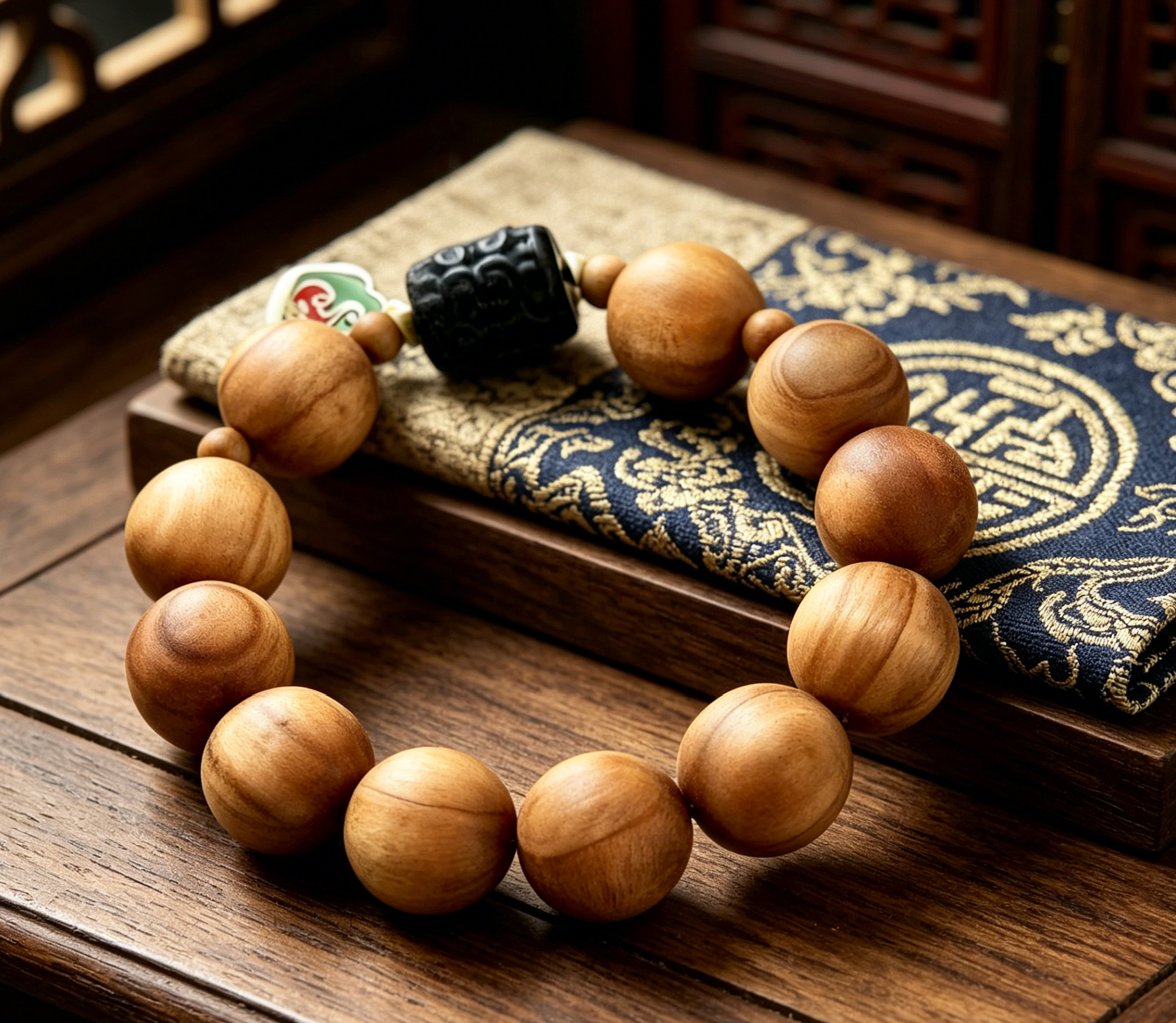 D142 Obsidian Bead with Auspicious Cloud Pendant